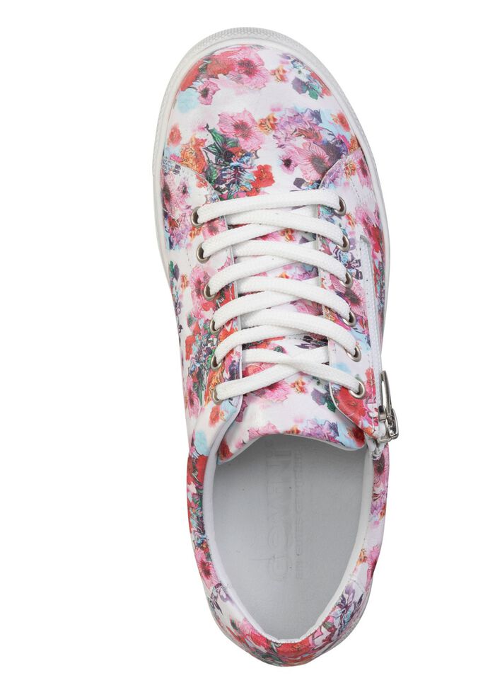 Gemini sneaker med sn&ouml;rning av bestruket, blommigt nappal&auml;der VIT-ROSA