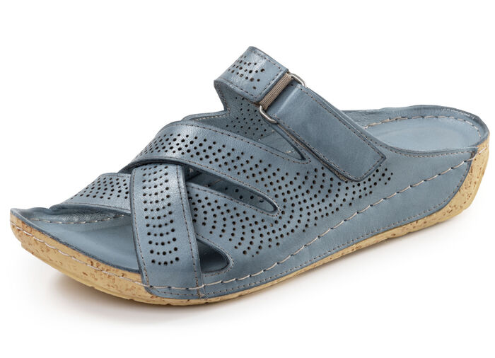 Gemini, sommarmulor för kvinnor, vidd G, tillverkade av läder JEANS