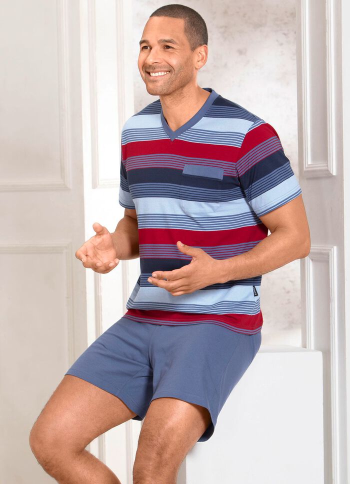 Tv&aring;pack shortys med V-ringning och br&ouml;stficka i randigt m&ouml;nster 