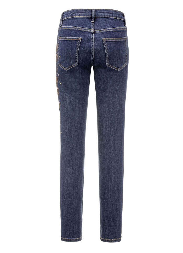Eleganta jeans med handmålade blommotiv 