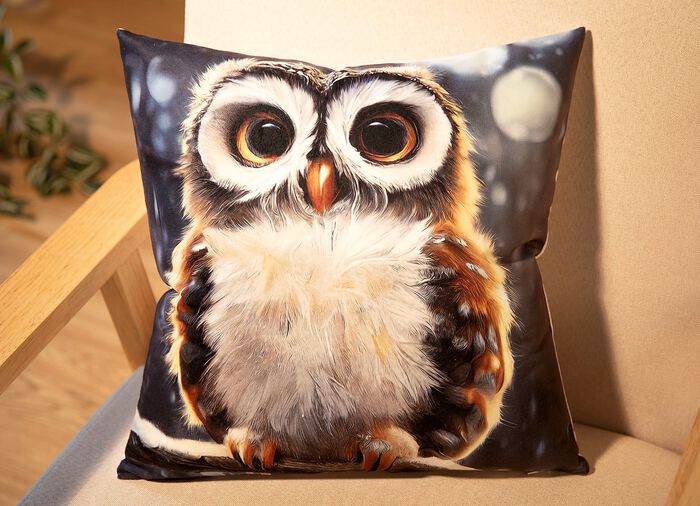 Kuddfodral i sammetslook med ugglemotiv 