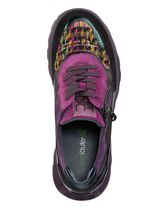 Ranger-sneakers med sn&ouml;rning i kombination med f&auml;rgglatt textilmaterial LILA-F&Auml;RGGLAD