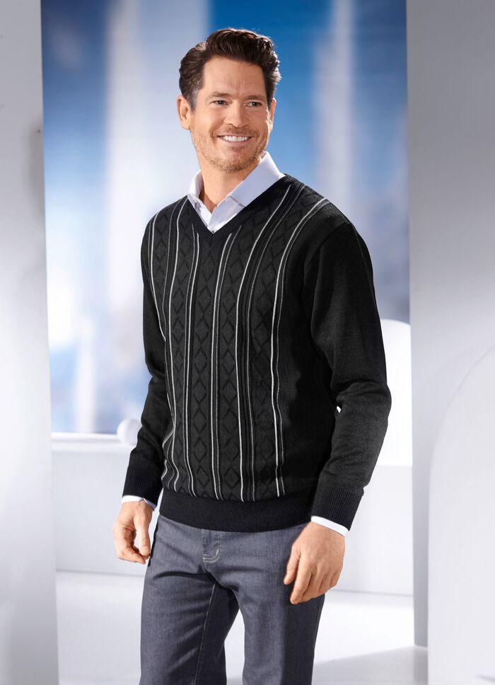 V-ringad tr&ouml;ja med strukturerad design i 3 f&auml;rger 