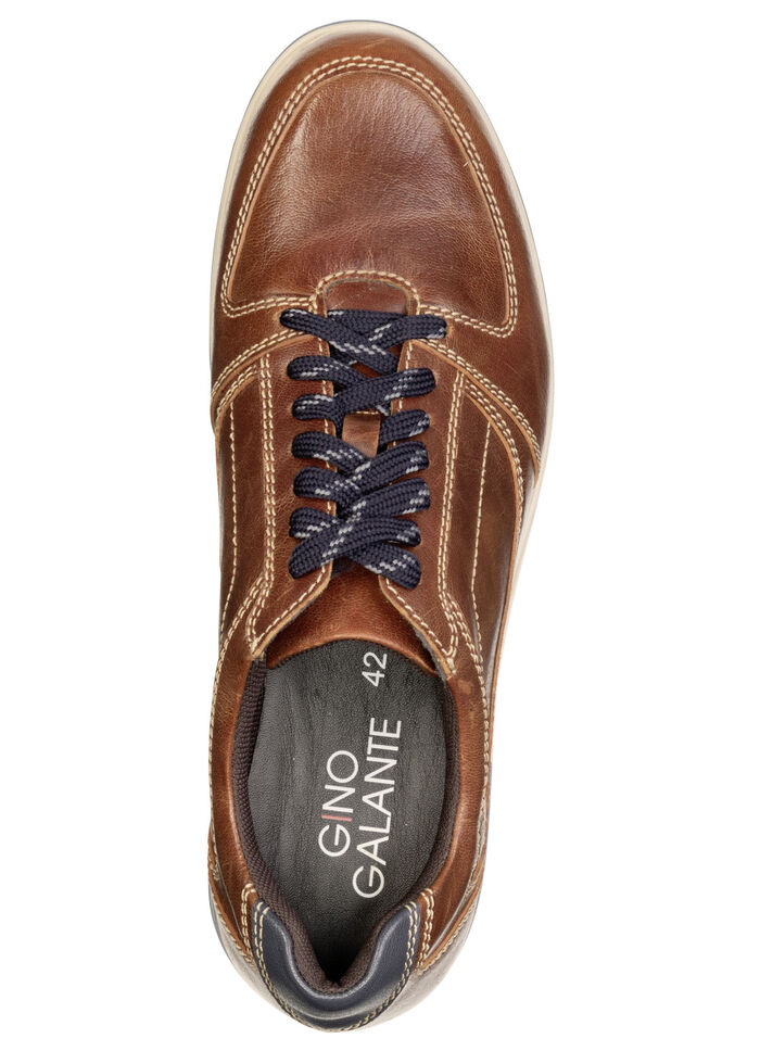 GINO GALANTE, klassiska herrskor med snörning, med blå detaljer COGNAC