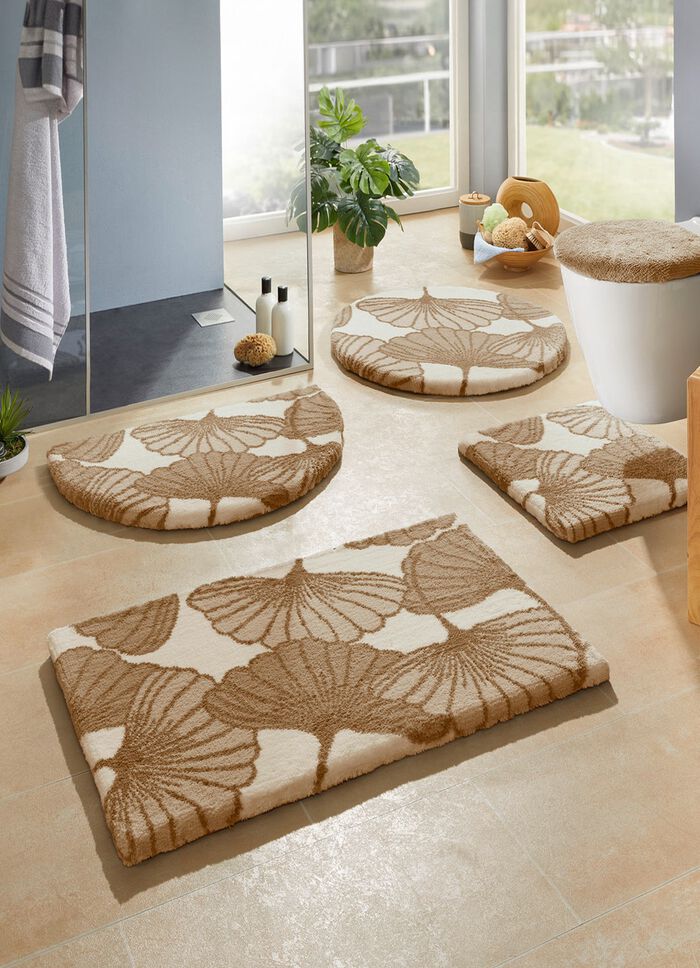 Badrumsset med motiv av ginkgoblad CAPPUCCINO