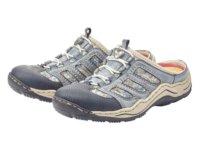 Rieker, klassiska damtr&auml;skor, med elastisk dekorativ sn&ouml;rning DENIM BL&Aring;-BEIGE