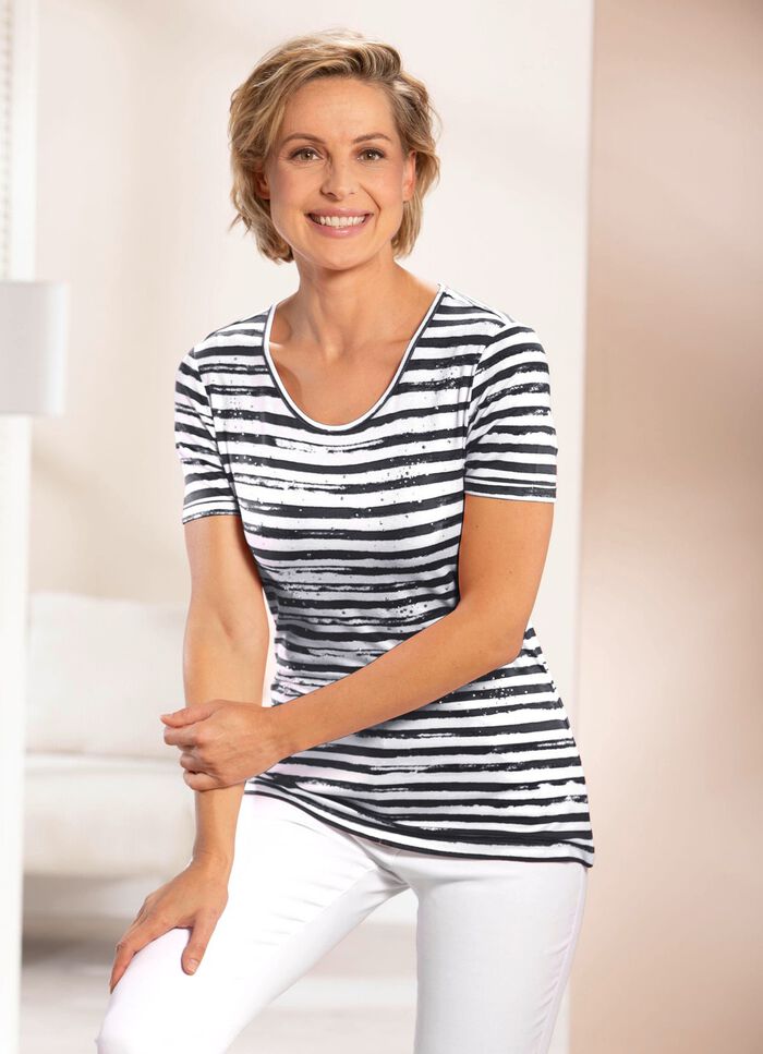 Skjorta med randig design i 2 färger SCHWARZ-ECRU