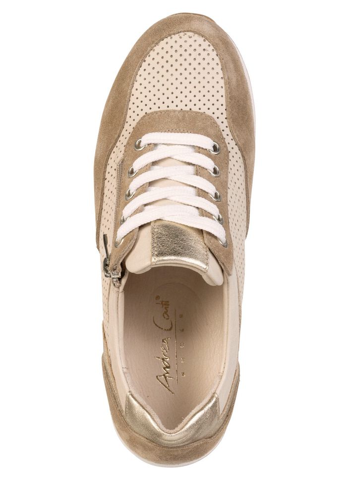 Andrea Conti, sommarsneakers f&ouml;r dam, vidd G, med uttagbar fotb&auml;dd BEIGE-TAUPE
