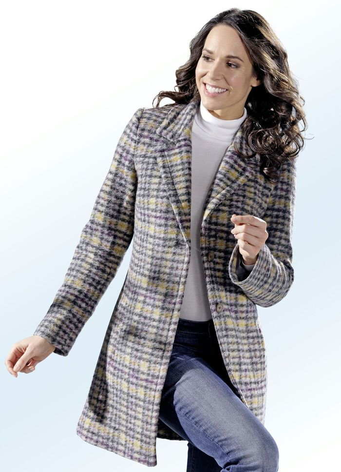 L&aring;ng jacka med houndstooth-design 