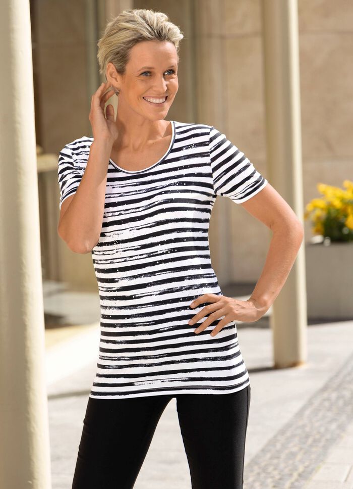 Skjorta med randig design i 2 färger SCHWARZ-ECRU