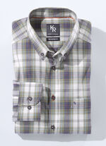 Skjorta från "King's Road" med button-down krage i 3 färger GRÖN-ECRU KONTROLLERAD