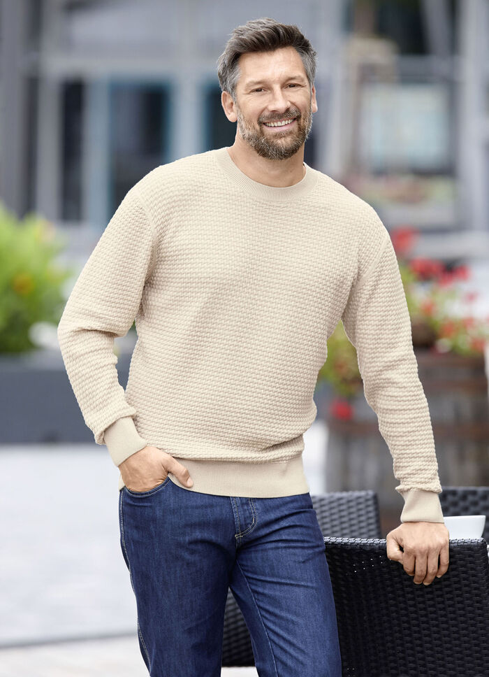 Tr&ouml;ja med rund hals i strukturerad design i 3 f&auml;rger BEIGE