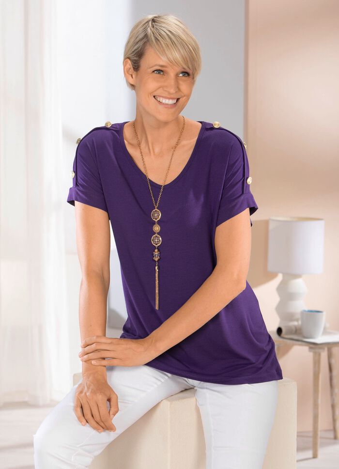 Skjorta med rundad V-ringning i 2 färger VIOLETT