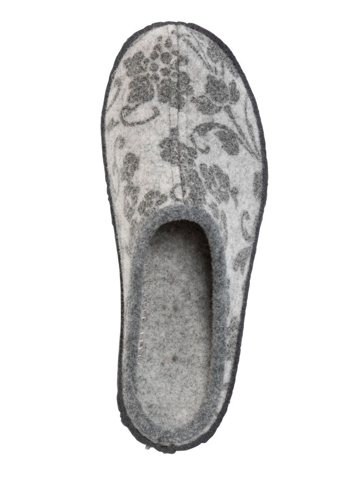 Tofflor i ullfilt med blomm&ouml;nster GR&Aring;