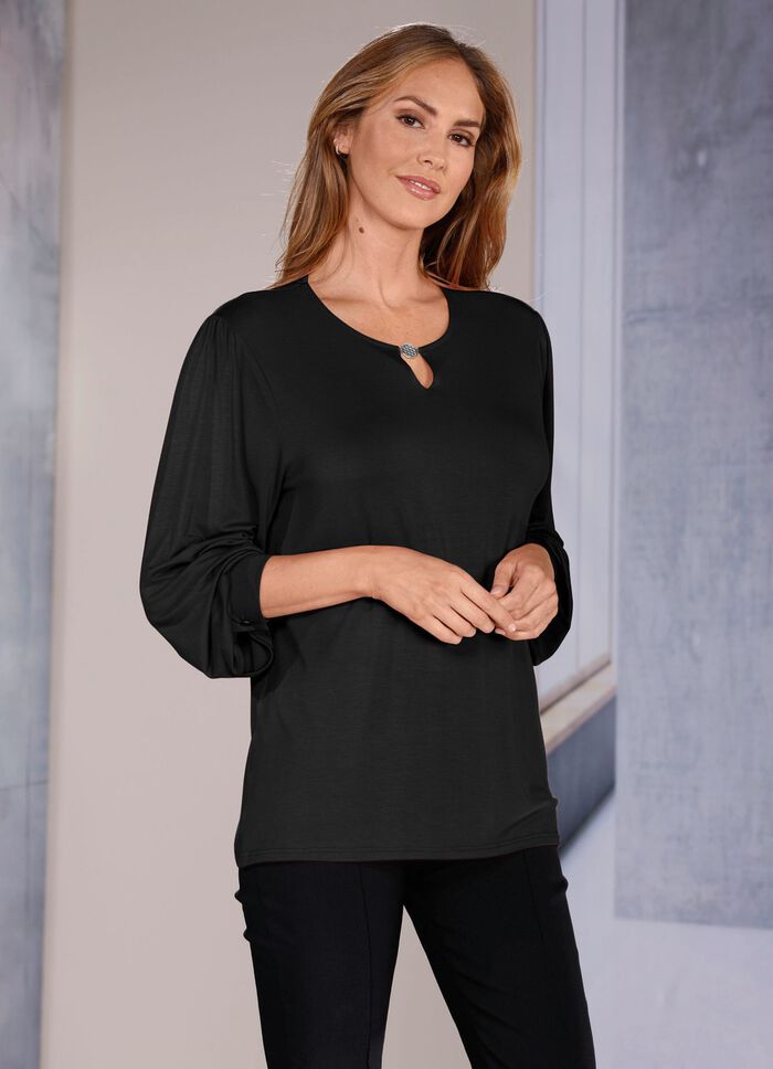 Utm&auml;rkt skjorta med slits och dekorativ dekoration i 2 f&auml;rger SVART