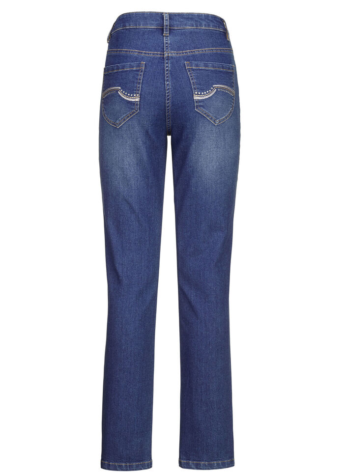 Jeans med vackra broderier och gnistrande strass JEANS BLÅ