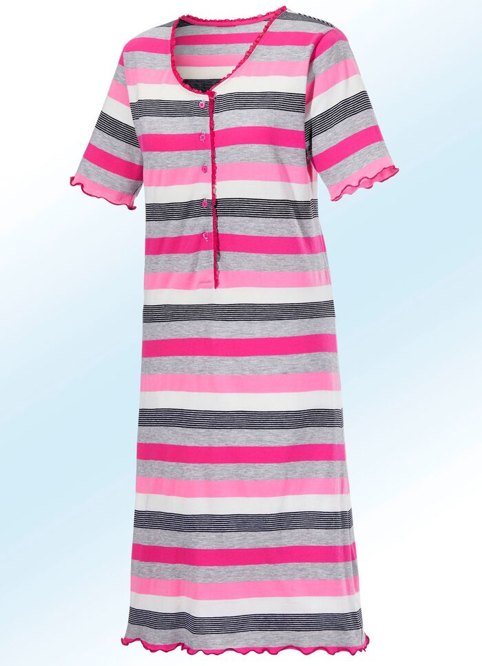 Nattlinne med knappsl&aring; och garnf&auml;rgad randig design 