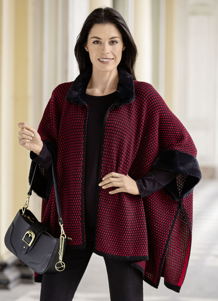 Poncho med fuskpälskant, 