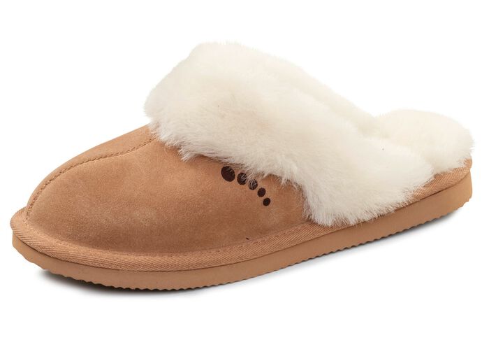 ELENA EDEN, varma damtofflor, med lammskinn KAMEL