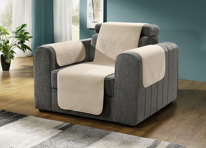 Fluffiga fåtölj, soffa och armstödsskydd BEIGE