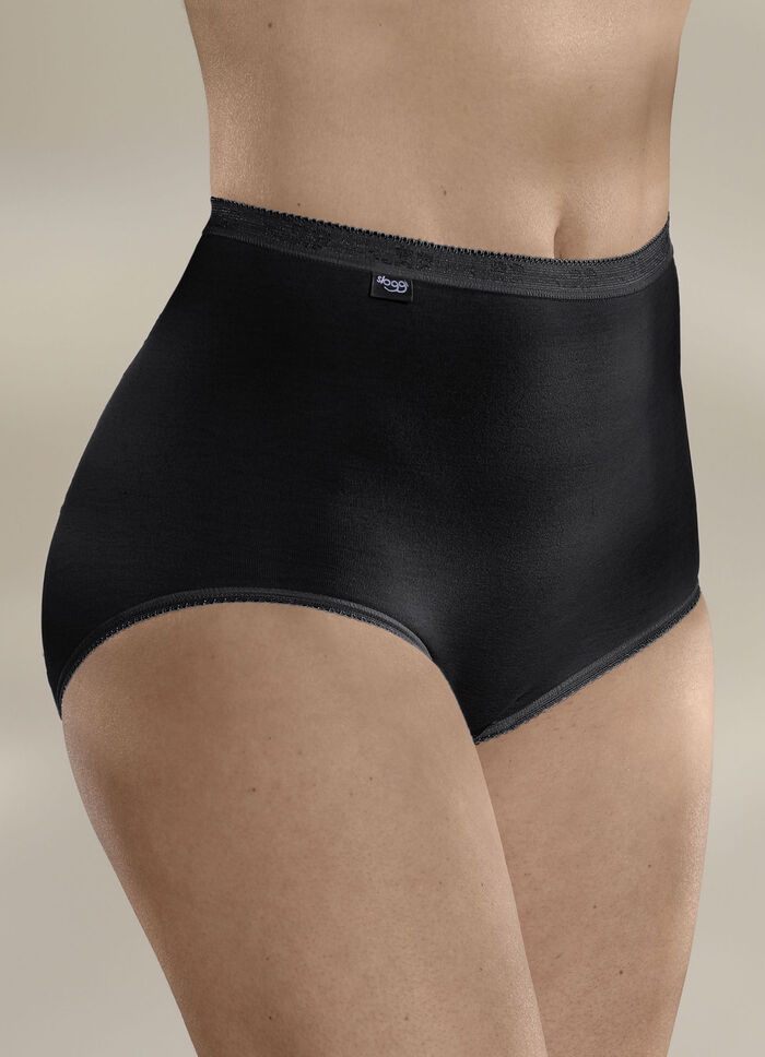 Sloggi tre-pack maxitrosor med elastiska muddar SVART