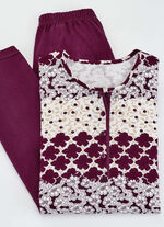 Pyjamas med 7/8-byxor och kantmönster bordeaux-sand