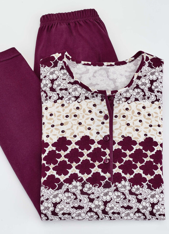 Pyjamas med 7/8-byxor och kantmönster bordeaux-sand