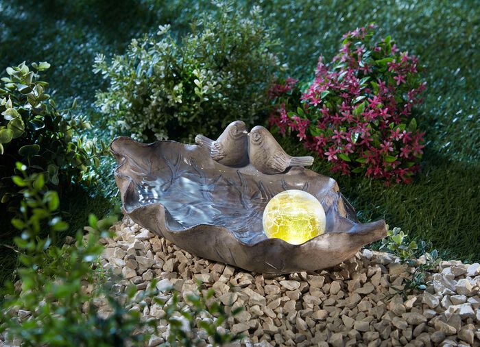 Fågelbad med solkula GRÅ