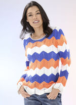 Tröja med ojämna ränder ECRU-JEANSBLAU-APRICOT