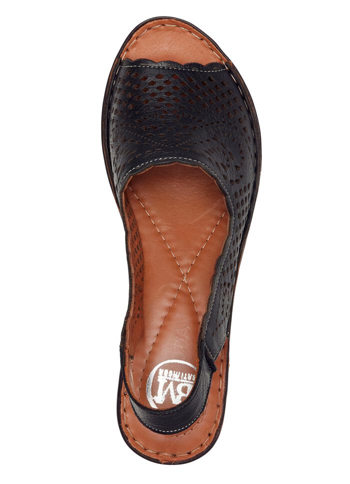 ELENA EDEN-sandal i luftigt, perforerat och skuggat nappal&auml;der av ko SVART