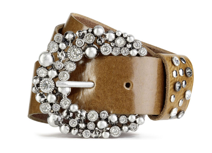 Läderbälte med strass COGNAC