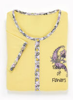 Tvåpack nattlinnen med lång knappslå, broderi och korta ärmar 1X GELB, 1X ROSA