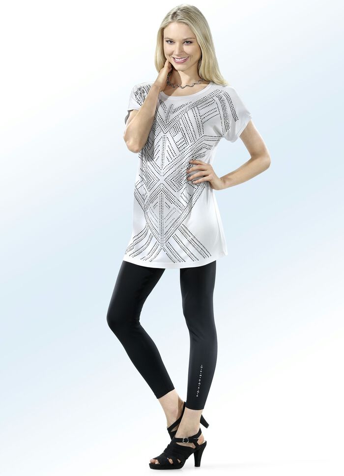 Leggings med elegant, gl&auml;nsande dekorativt motiv 