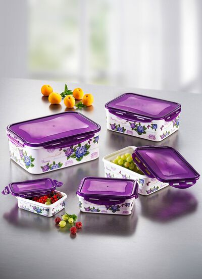 Fyrkantig burksats, 10 stycken med vacker hortensiadekor 