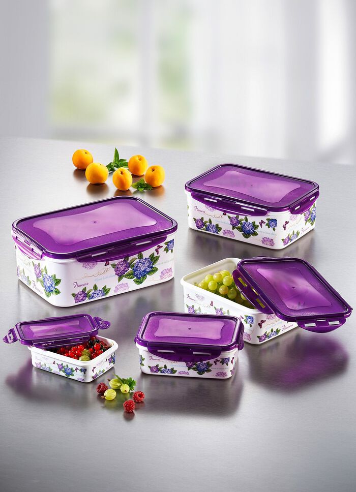 Fyrkantig burksats, 10 stycken med vacker hortensiadekor 