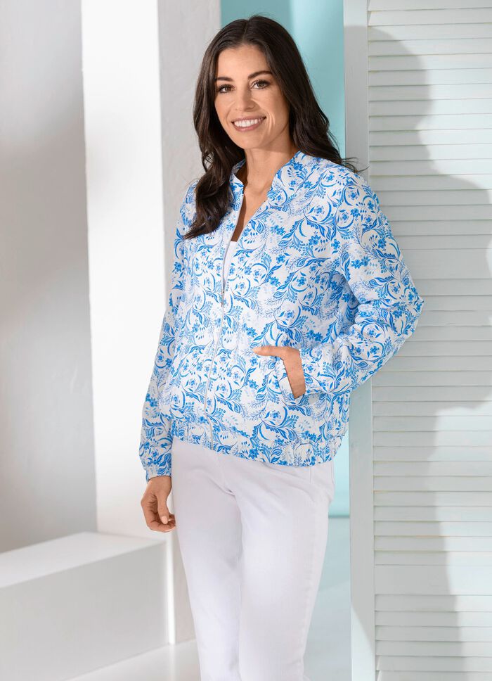 Blusjacka med smockade &auml;rmslut 