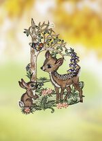 Fönsterbild med en hjortfawn 