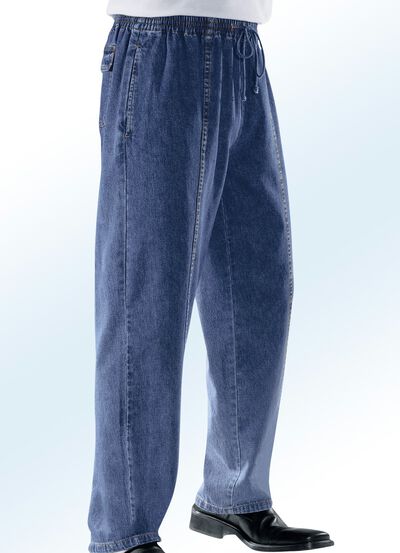 Dra-på-jeans med resårlinning och dragsko i 4 färger 