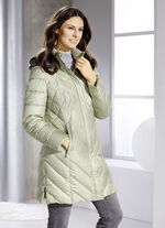 Kort dunjacka med avtagbar huva VASSGRÖN