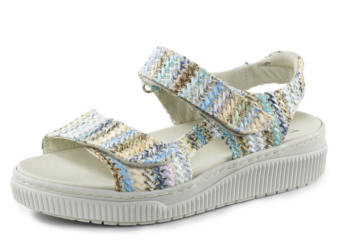 ELENA EDEN sandal av intressant raffiamaterial BLÅ-MULTI
