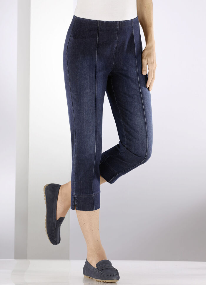 Caprijeans med stretchiga instick DUNKELBLAU