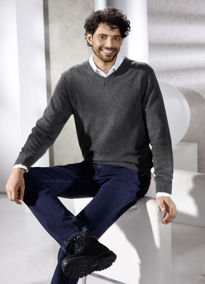 Enfärgad V-ringad tröja i 4 färger ANTHRAZIT MELIERT