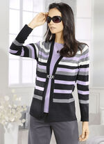 Tröja med nyull ANTRACIT-LILA-GRÅ MELERAD