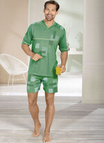 Shorty med V-ringning och tryckt motiv GRÜN-GELB-BUNT