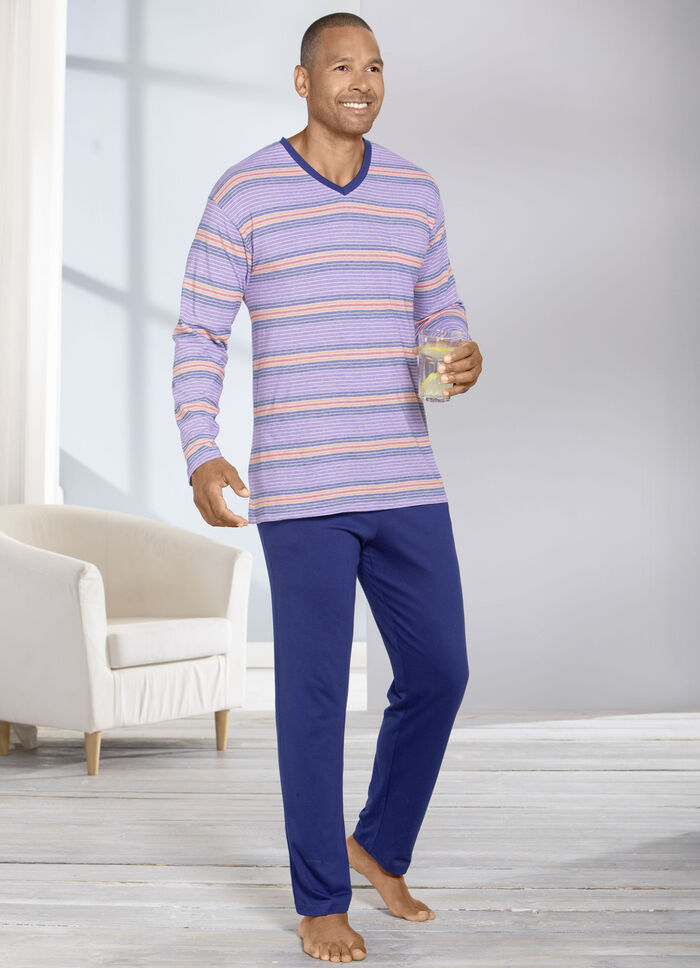 Pyjamas med V-ringning och öppna ärmslut 