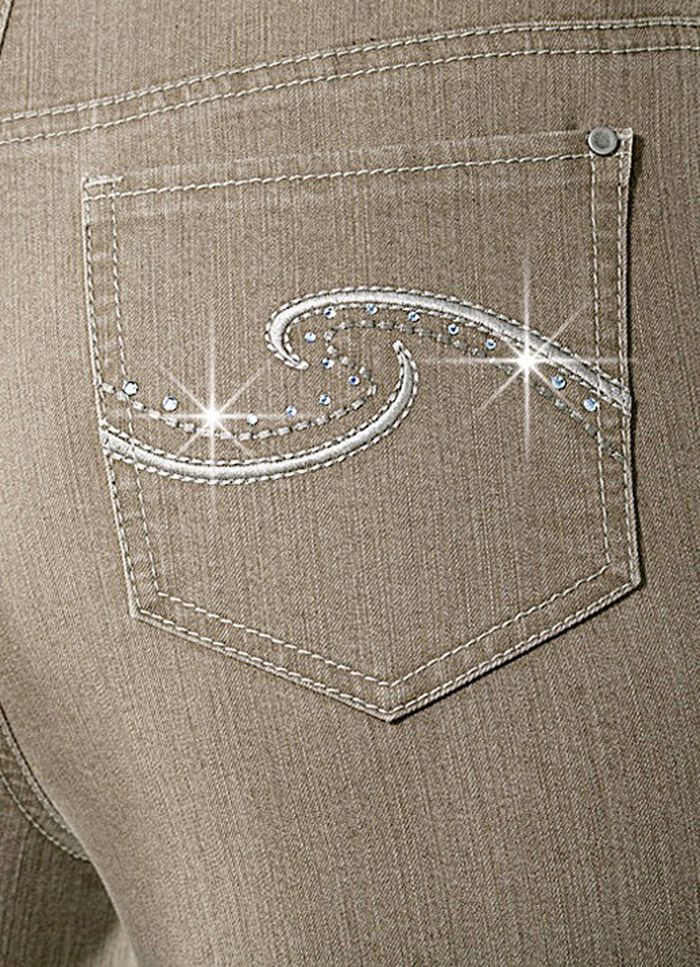 Komfortjeans dekorerade med strasstenar i 6 färger, 