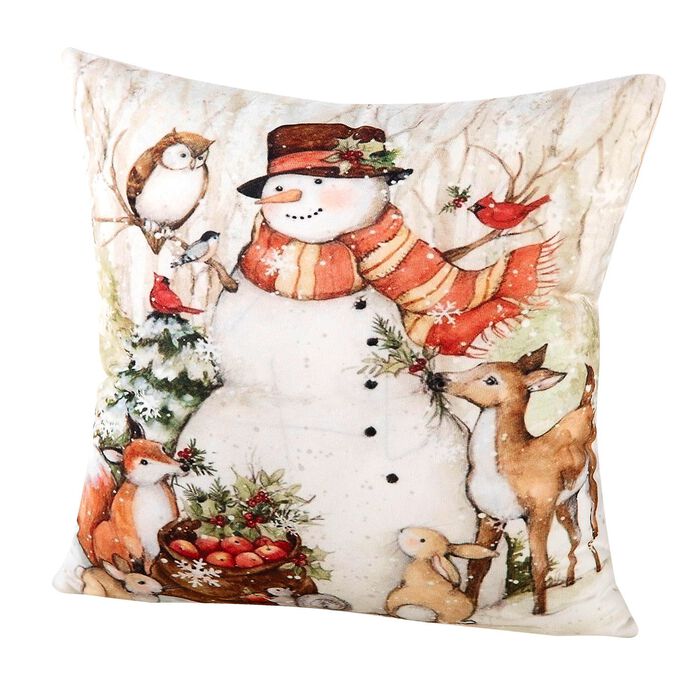 Kuddfodral med f&ouml;rtrollande vinterscener SCHNEEMANN IM WALD