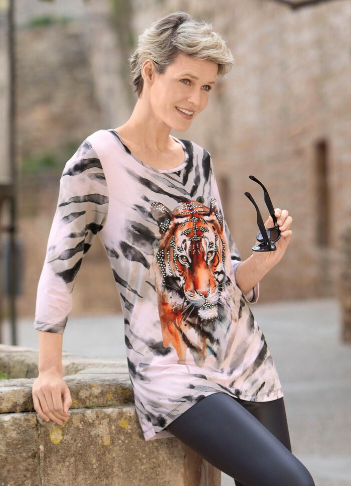 Skjorta med placerat djurmotiv SVART-GR&Aring;