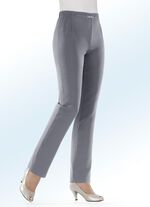 Byxor med dekorativ detalj framtill vid midjan 