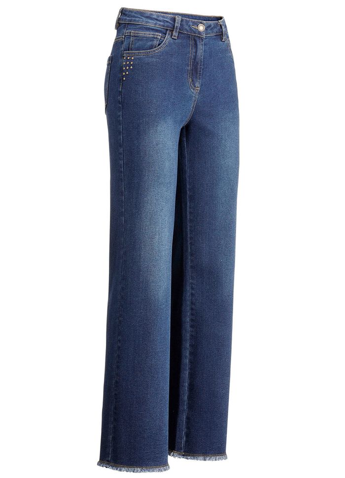 Jeans med trendiga fransade benslut 